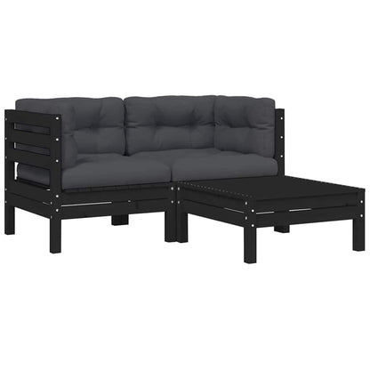vidaXL Ensemble de mobilier de jardin 3 pcs avec coussins Bois de pin massif Noir