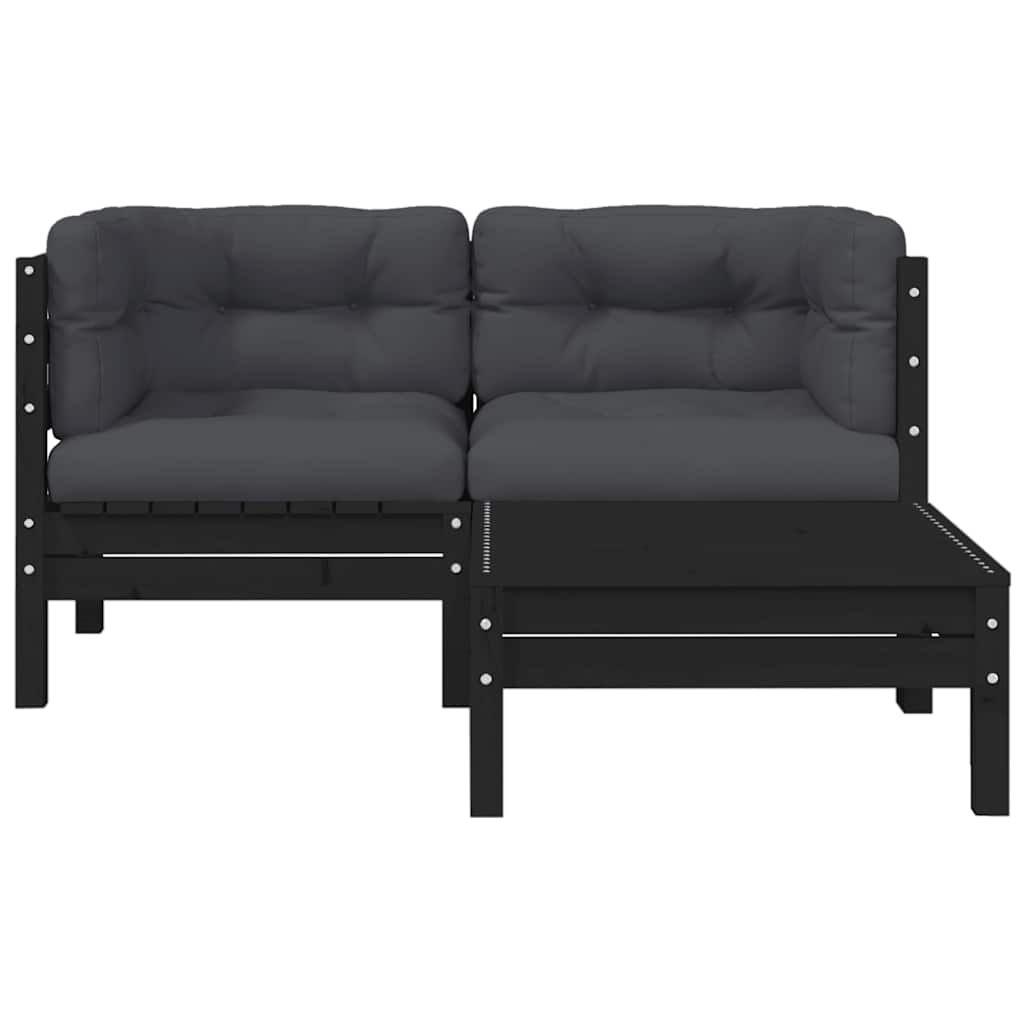 vidaXL Ensemble de mobilier de jardin 3 pcs avec coussins Bois de pin massif Noir