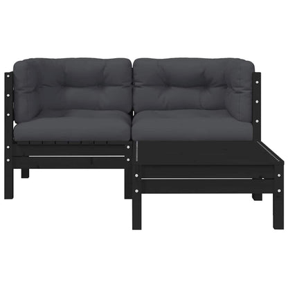 vidaXL Ensemble de mobilier de jardin 3 pcs avec coussins Bois de pin massif Noir