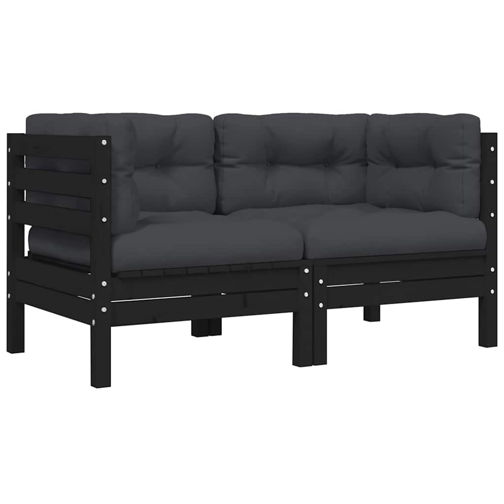 vidaXL Ensemble de mobilier de jardin 3 pcs avec coussins Bois de pin massif Noir