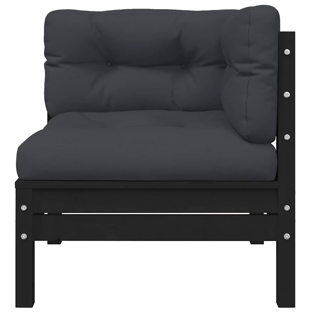 vidaXL Ensemble de mobilier de jardin 3 pcs avec coussins Bois de pin massif Noir