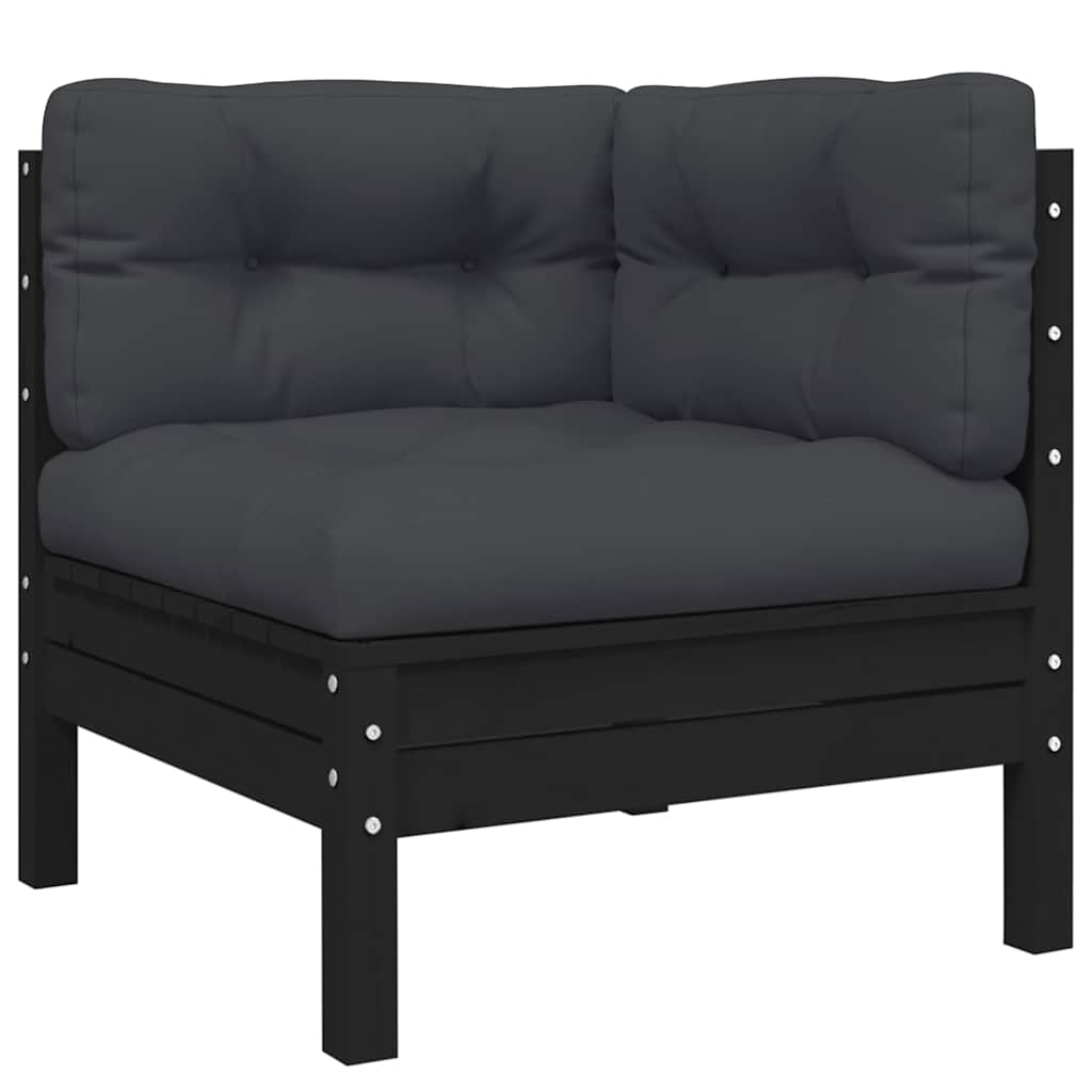 vidaXL Ensemble de mobilier de jardin 3 pcs avec coussins Bois de pin massif Noir