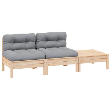 vidaXL Salon de jardin 3 pièces avec coussins Gris Bois de pin massif