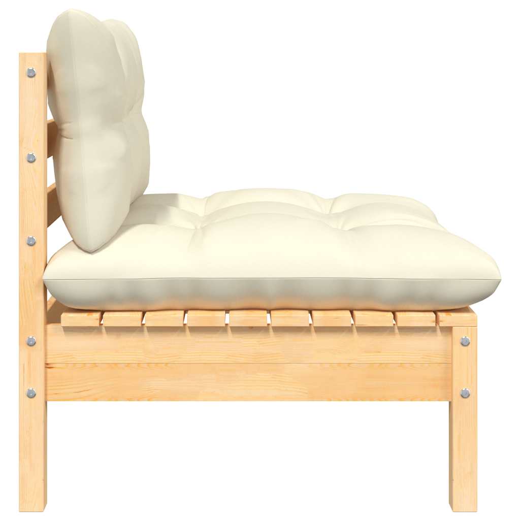 vidaXL 3-tlg. Garten-Lounge-Set mit Kissen in Creme Massivholz Kiefer