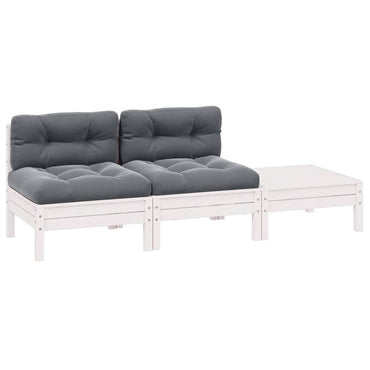 vidaXL Ensemble de salon de jardin 3 pcs avec coussins Blanc Bois de pin massif