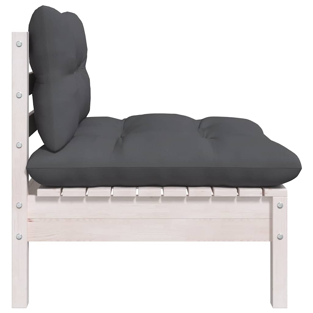vidaXL Ensemble de salon de jardin 3 pcs avec coussins Blanc Bois de pin massif