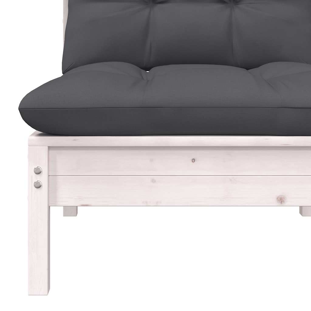 vidaXL Ensemble de salon de jardin 3 pcs avec coussins Blanc Bois de pin massif