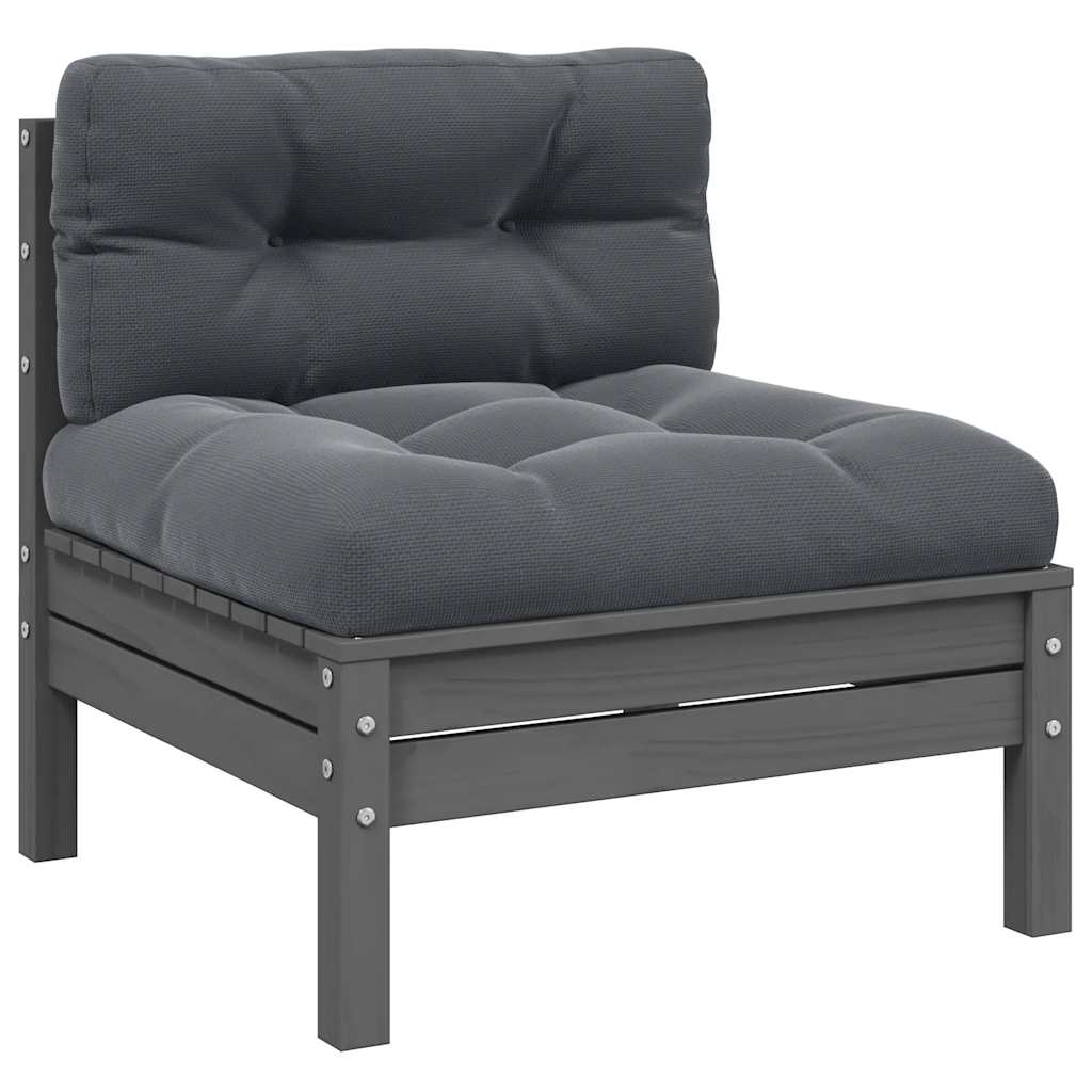 vidaXL 3-tlg. Garten-Lounge-Set mit Kissen Grau Kiefer Massivholz