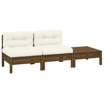 vidaXL Salon de jardin 3 pcs avec coussins crème Bois de pin massif