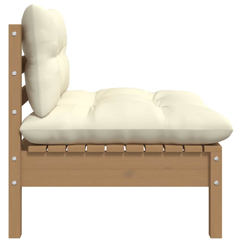 vidaXL Salon de jardin 3 pcs avec coussins crème Bois de pin massif