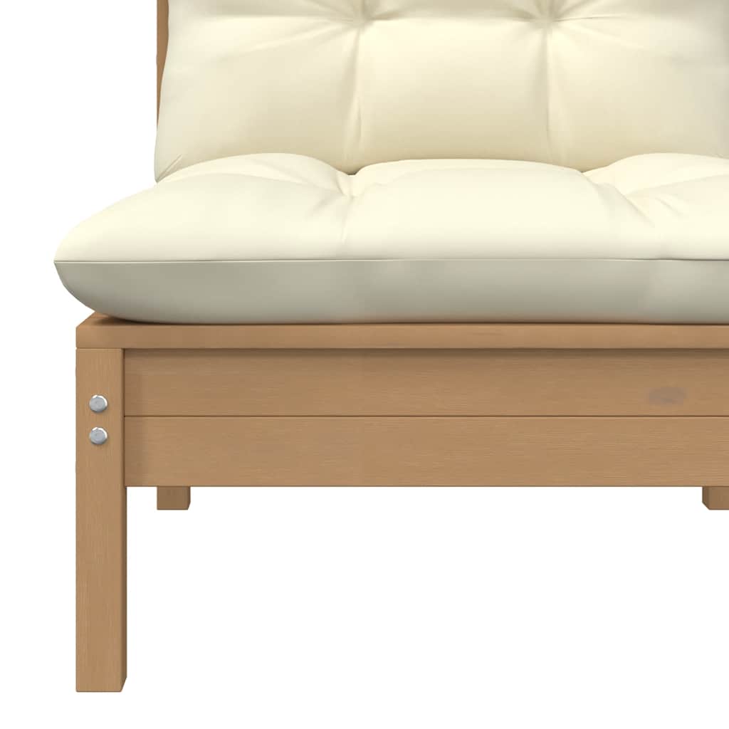 vidaXL Salon de jardin 3 pcs avec coussins crème Bois de pin massif