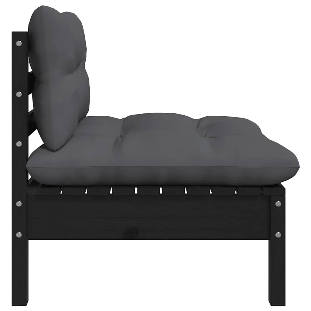 vidaXL Salon de jardin 3 pièces avec coussins Noir Bois de pin massif