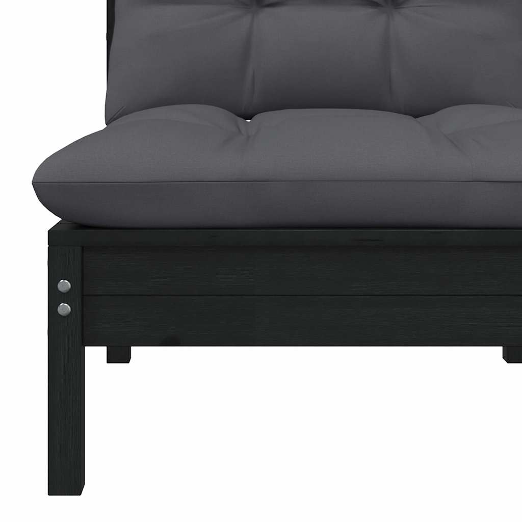 vidaXL Salon de jardin 3 pièces avec coussins Noir Bois de pin massif