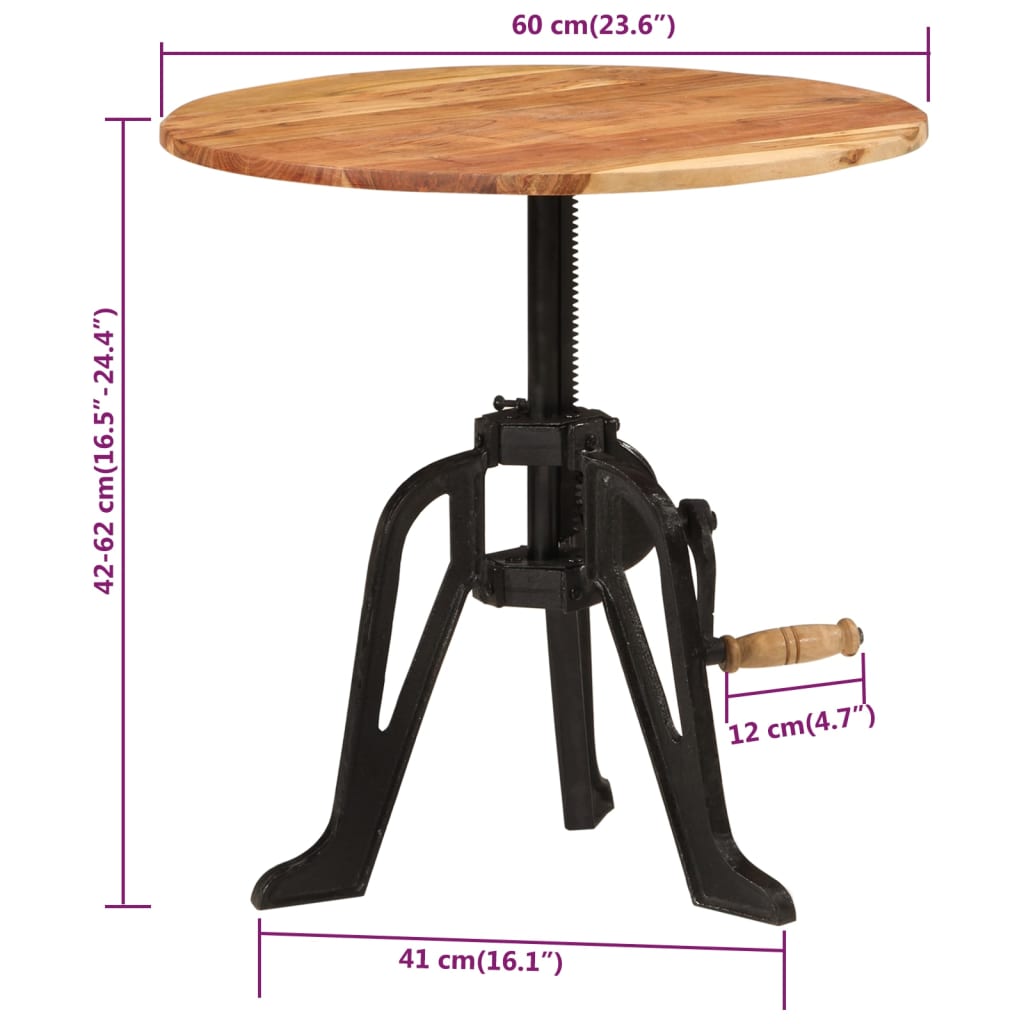 vidaXL Table d'appoint 60x(42-62) cm Bois d'acacia massif et fonte