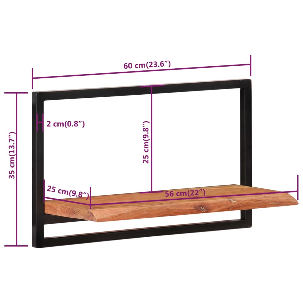 vidaXL Wandregale 2 Stk. 60x25x35 cm Massivholz Akazie und Stahl