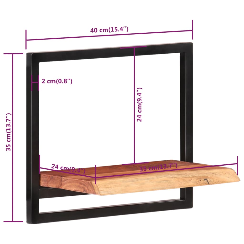 vidaXL Wandregale 2 Stk. 40x24x35 cm Massivholz Akazie und Stahl