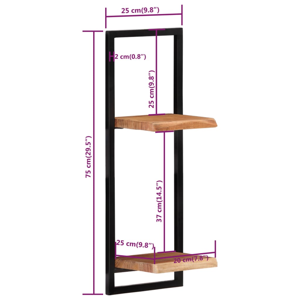 vidaXL Wandregale 2 Stk. 25x25x75 cm Massivholz Akazie und Stahl
