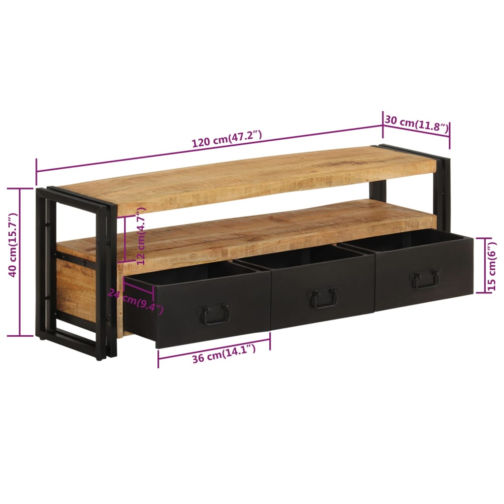 vidaXL Meuble TV 120x30x40 cm Bois de manguier massif