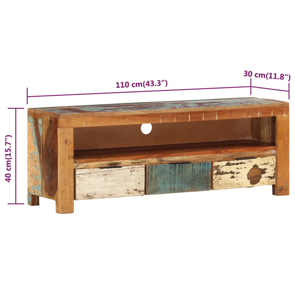 vidaXL Meuble TV 110x30x40 cm Bois de récupération Massif