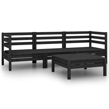 vidaXL Salon de jardin 4 pcs noir bois de pin massif