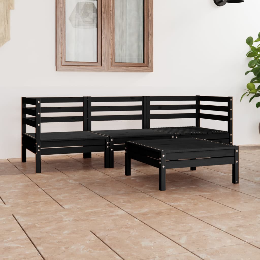 vidaXL Salon de jardin 4 pcs noir bois de pin massif