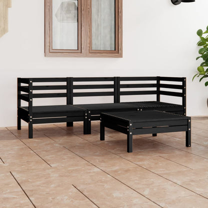 vidaXL Salon de jardin 4 pcs noir bois de pin massif