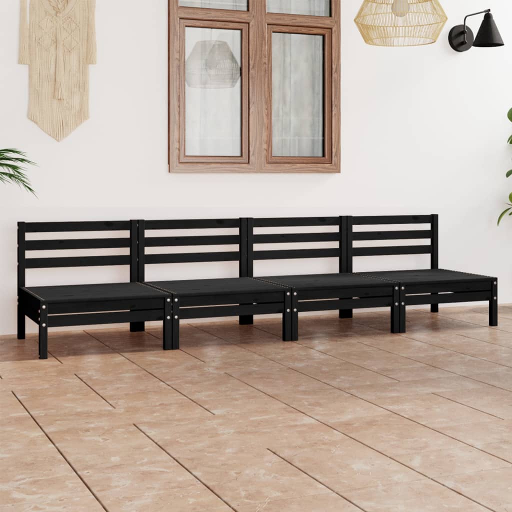 vidaXL Salon de jardin 4 pcs noir bois de pin massif