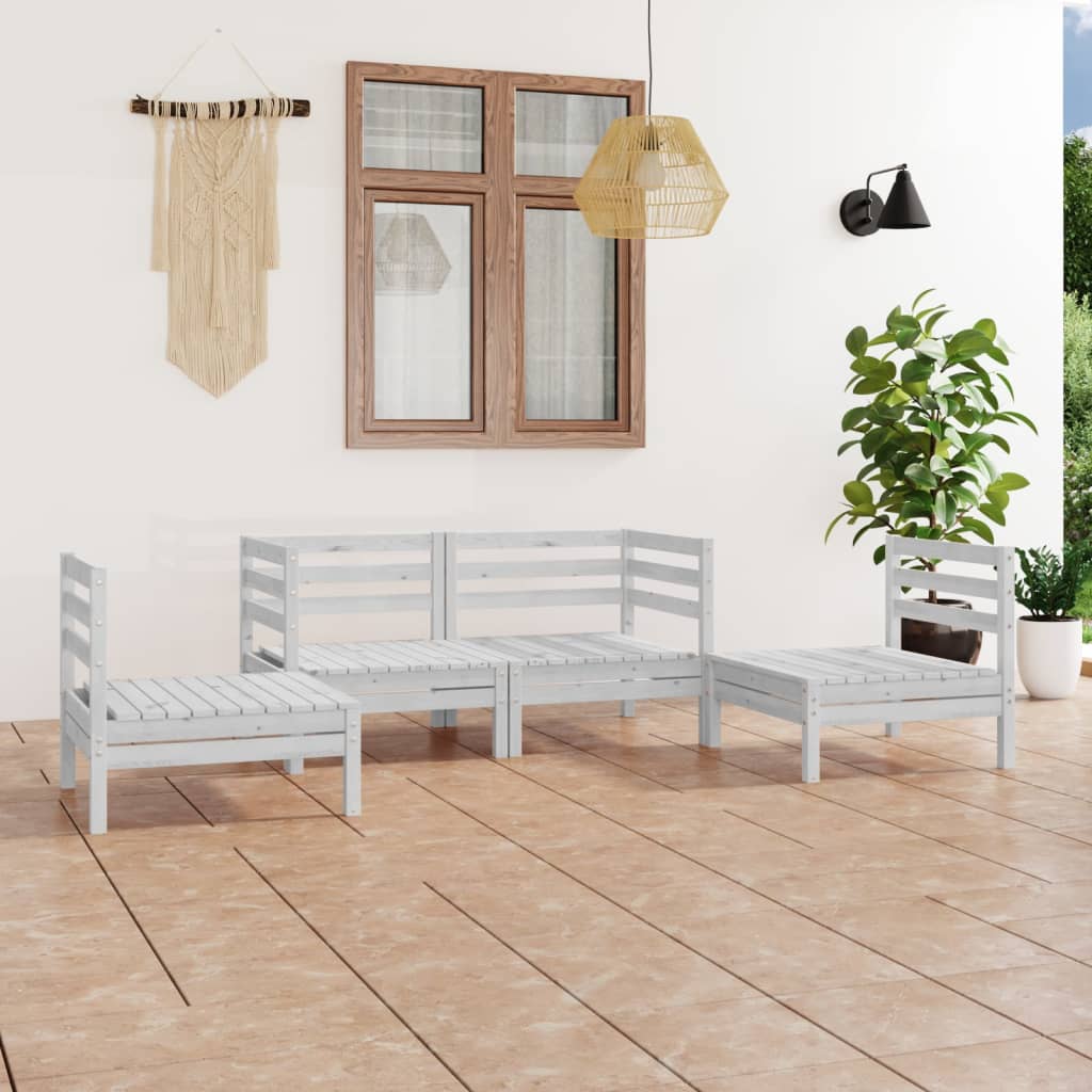 vidaXL Salon de jardin 4 pcs Blanc Bois de pin massif
