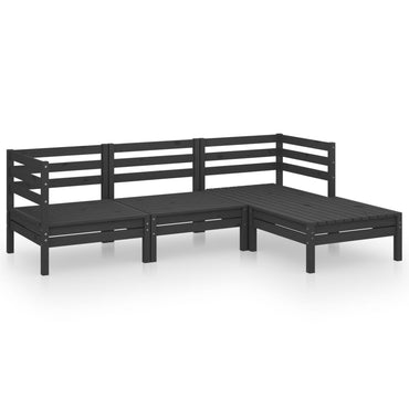 vidaXL Salon de jardin 4 pcs Bois de pin massif Noir