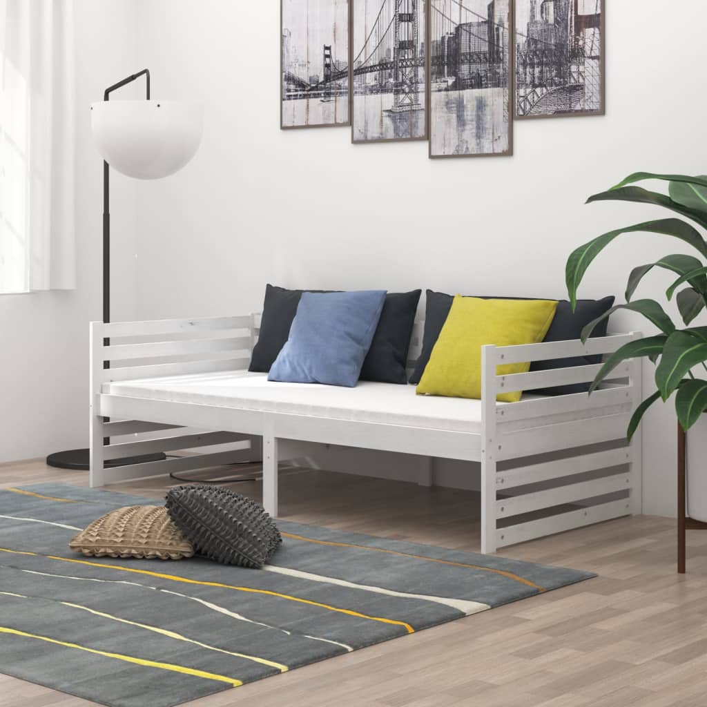 vidaXL Lit de repos avec matelas 90x200 cm Bois de pin massif Blanc