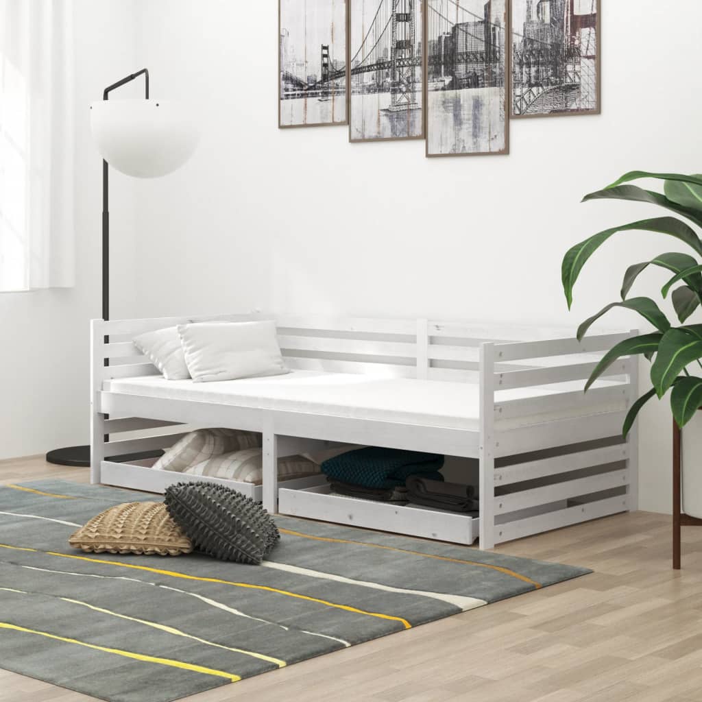 vidaXL Tagesbett mit Schubladen 90x200 cm Weiß Massivholz Kiefer