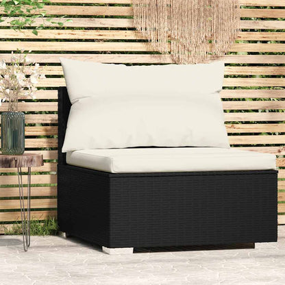 vidaXL Canapé central de jardin avec coussins en résine tressée noire