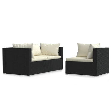 vidaXL Salon de jardin 3 pièces avec coussins Noir Résine tressée