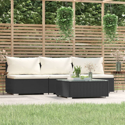 vidaXL Salon de jardin 4 pcs avec coussins Noir Résine tressée