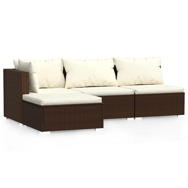 vidaXL Salon de jardin 4 pcs avec coussins résine tressée marron