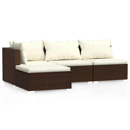 vidaXL Salon de jardin 4 pcs avec coussins résine tressée marron