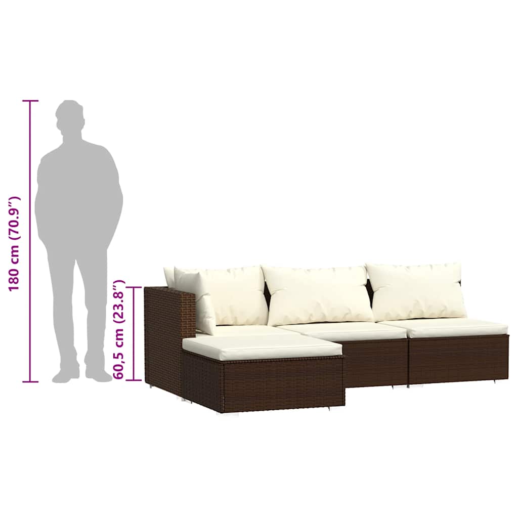 vidaXL Salon de jardin 4 pcs avec coussins résine tressée marron