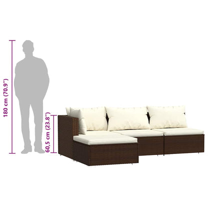 vidaXL Salon de jardin 4 pcs avec coussins résine tressée marron