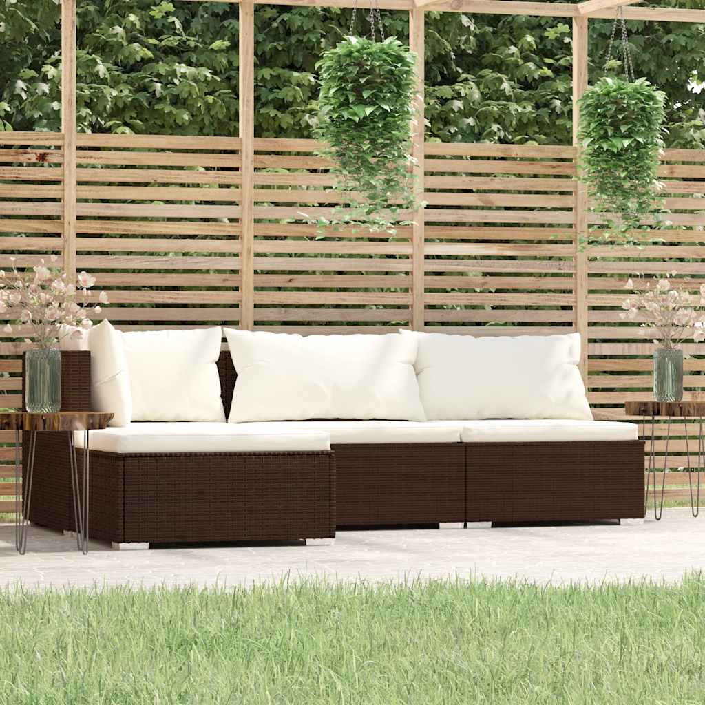 vidaXL Salon de jardin 4 pcs avec coussins résine tressée marron