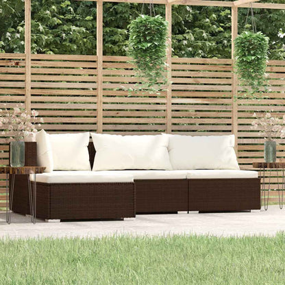 vidaXL Salon de jardin 4 pcs avec coussins résine tressée marron