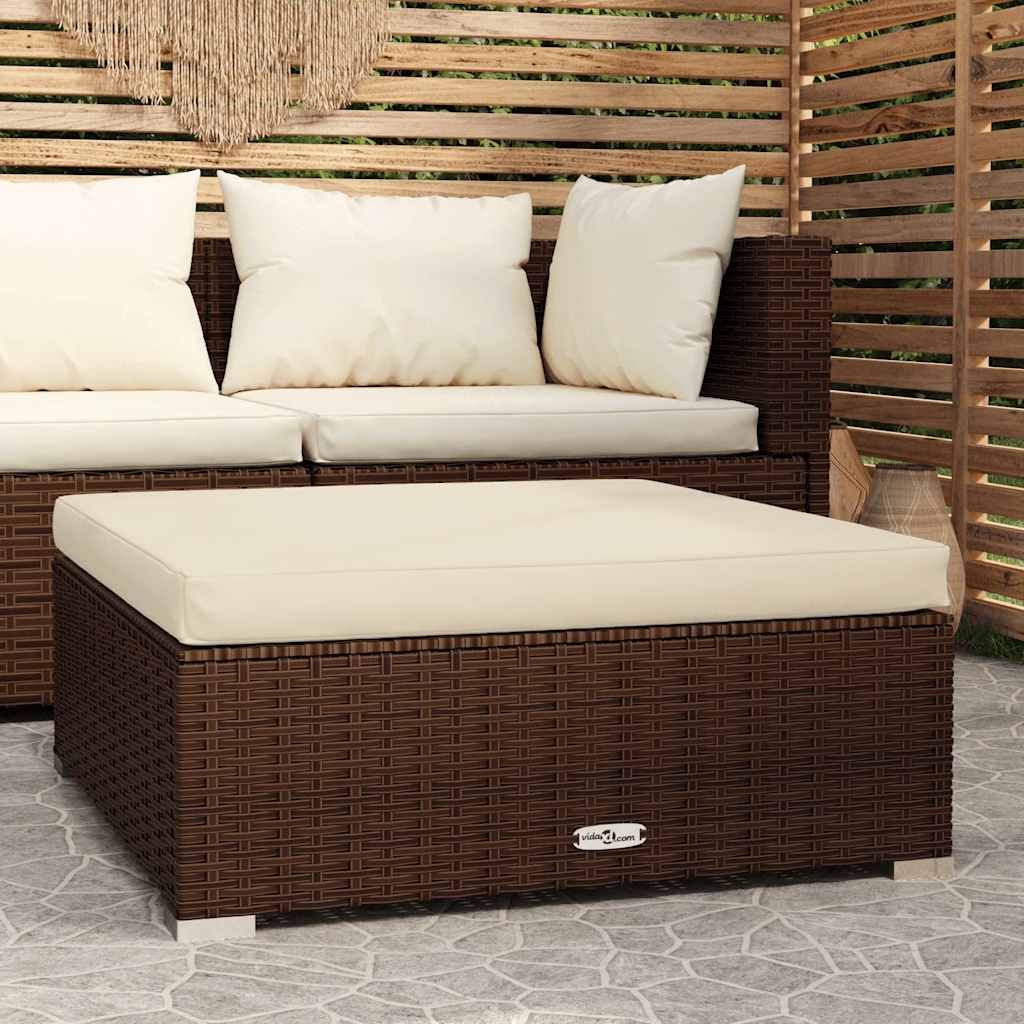vidaXL Pouf de jardin avec coussin marron 70x70x30 cm en résine tressée