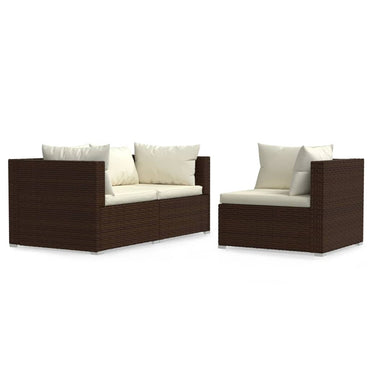 vidaXL Salon de jardin 3 pcs avec coussins résine tressée marron