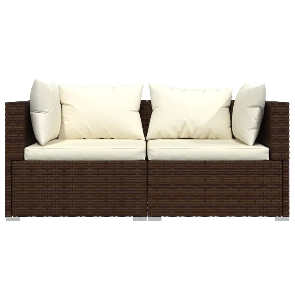 vidaXL Salon de jardin 3 pcs avec coussins résine tressée marron