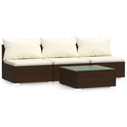 vidaXL 4-tlg. Garten-Lounge-Set mit Kissen Braun Poly Rattan