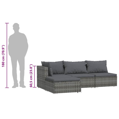 vidaXL Salon de jardin 4 pcs avec coussins Gris Résine tressée