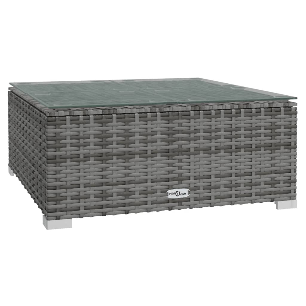 vidaXL Garten-Couchtisch Grau 60x60x30 cm Poly Rattan und Glas