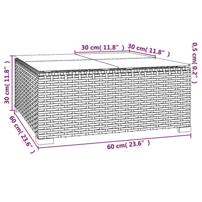 vidaXL Garten-Couchtisch Grau 60x60x30 cm Poly Rattan und Glas