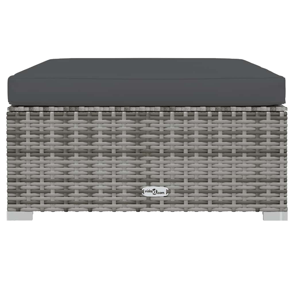 vidaXL Garten-Fußhocker mit Kissen Grau 70x70x30 cm Poly Rattan