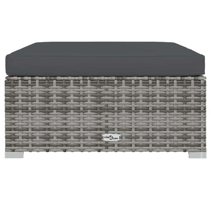 vidaXL Garten-Fußhocker mit Kissen Grau 70x70x30 cm Poly Rattan