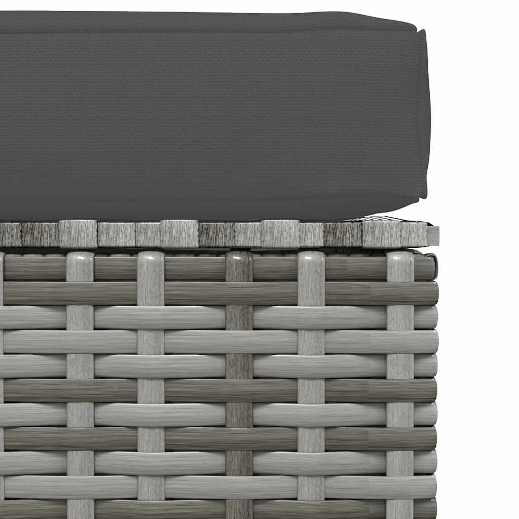 vidaXL Garten-Fußhocker mit Kissen Grau 70x70x30 cm Poly Rattan